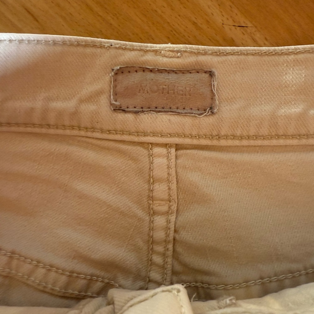MOTHER Denim The Wrapper Patch Springy Ankle Jeans in Chalk Tapioca - Sz 30 - Picture 6 of 14